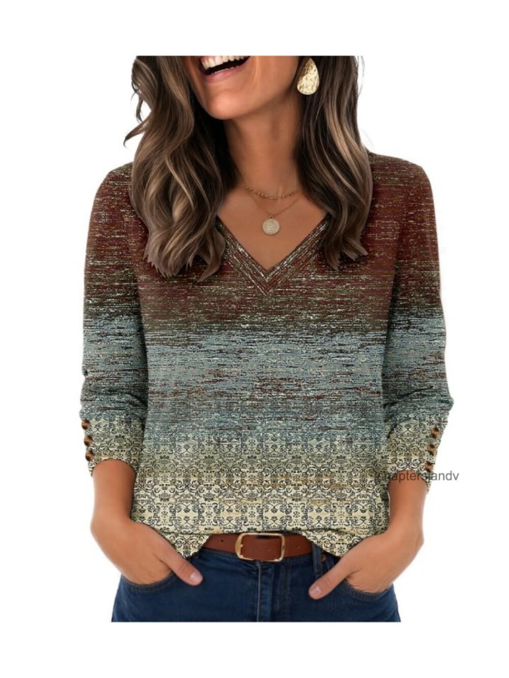 Zeagoo Womens Long Sleeve V Neck Tunic Top Pullover Blouse Floral Print Boho